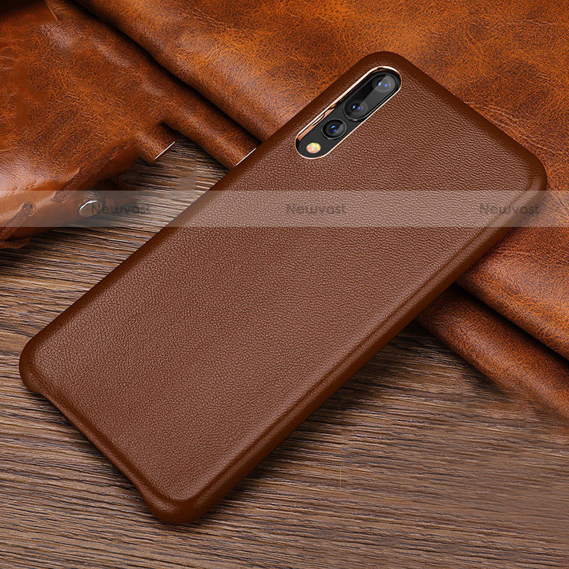 Soft Luxury Leather Snap On Case Cover R01 for Huawei P20 Pro Brown