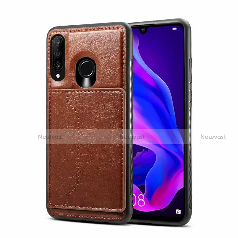 Soft Luxury Leather Snap On Case Cover R01 for Huawei P30 Lite Brown