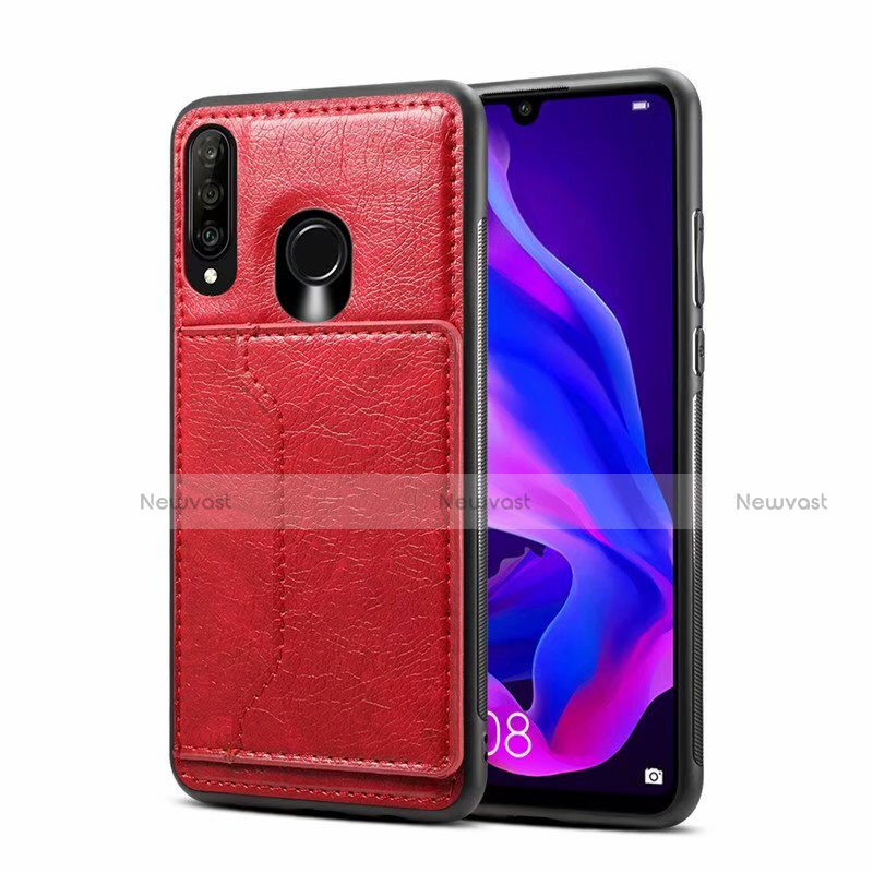 Soft Luxury Leather Snap On Case Cover R01 for Huawei P30 Lite New Edition Red
