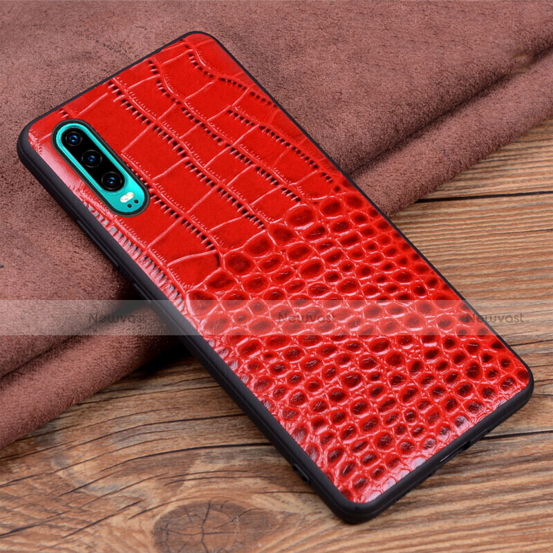 Soft Luxury Leather Snap On Case Cover R01 for Huawei P30 Red