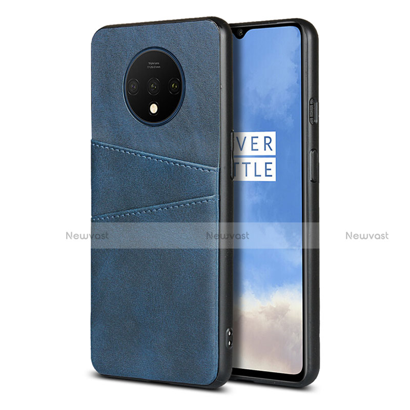 Soft Luxury Leather Snap On Case Cover R01 for OnePlus 7T Blue