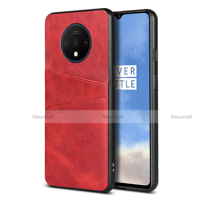 Soft Luxury Leather Snap On Case Cover R01 for OnePlus 7T Red