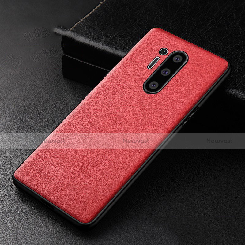 Soft Luxury Leather Snap On Case Cover R01 for OnePlus 8 Pro Red