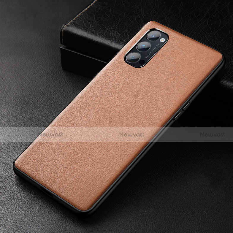 Soft Luxury Leather Snap On Case Cover R01 for Oppo Reno4 5G Brown