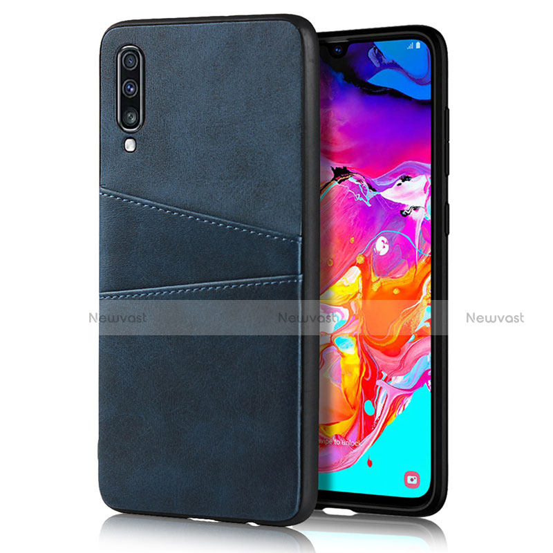 Soft Luxury Leather Snap On Case Cover R01 for Samsung Galaxy A70 Blue