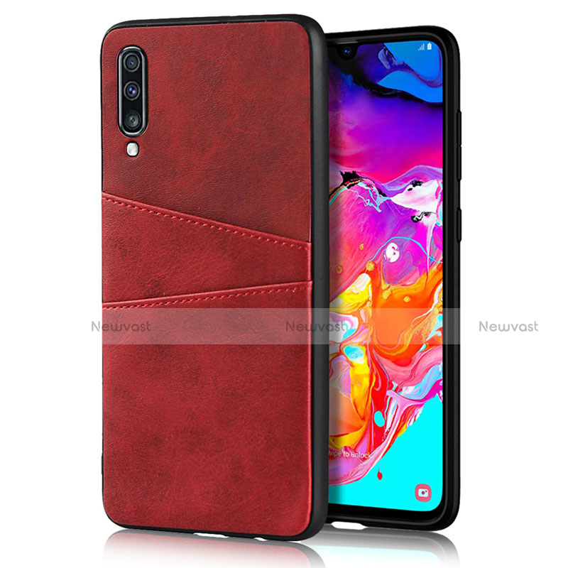 Soft Luxury Leather Snap On Case Cover R01 for Samsung Galaxy A70 Red