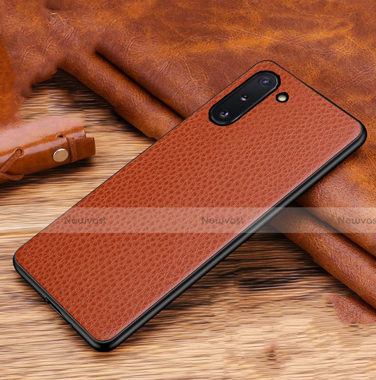 Soft Luxury Leather Snap On Case Cover R01 for Samsung Galaxy Note 10 5G Brown