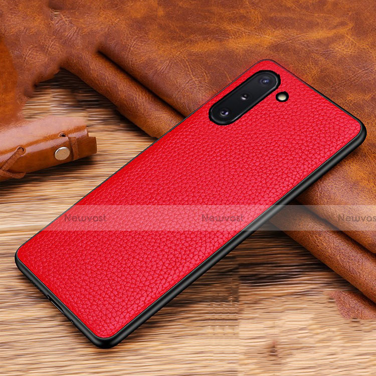 Soft Luxury Leather Snap On Case Cover R01 for Samsung Galaxy Note 10 5G Red