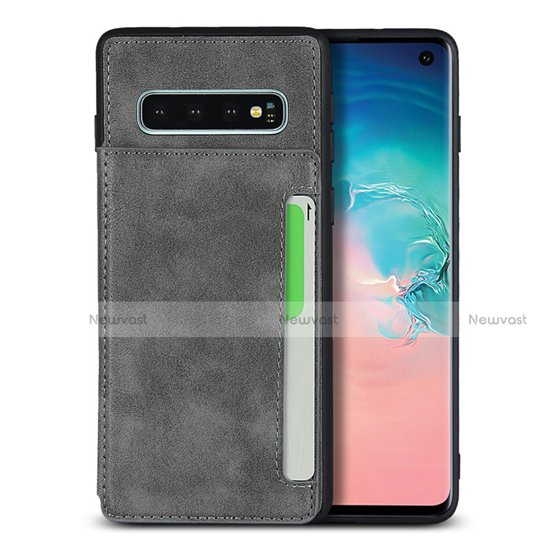 Soft Luxury Leather Snap On Case Cover R01 for Samsung Galaxy S10 Gray