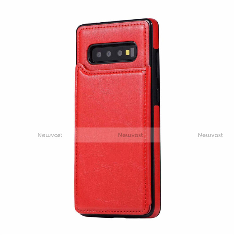 Soft Luxury Leather Snap On Case Cover R01 for Samsung Galaxy S10 Plus Red