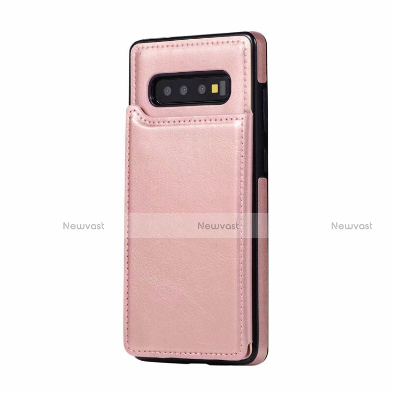 Soft Luxury Leather Snap On Case Cover R01 for Samsung Galaxy S10 Plus Rose Gold