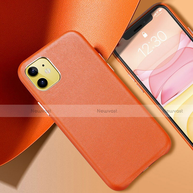 Soft Luxury Leather Snap On Case Cover R02 for Apple iPhone 11 Orange