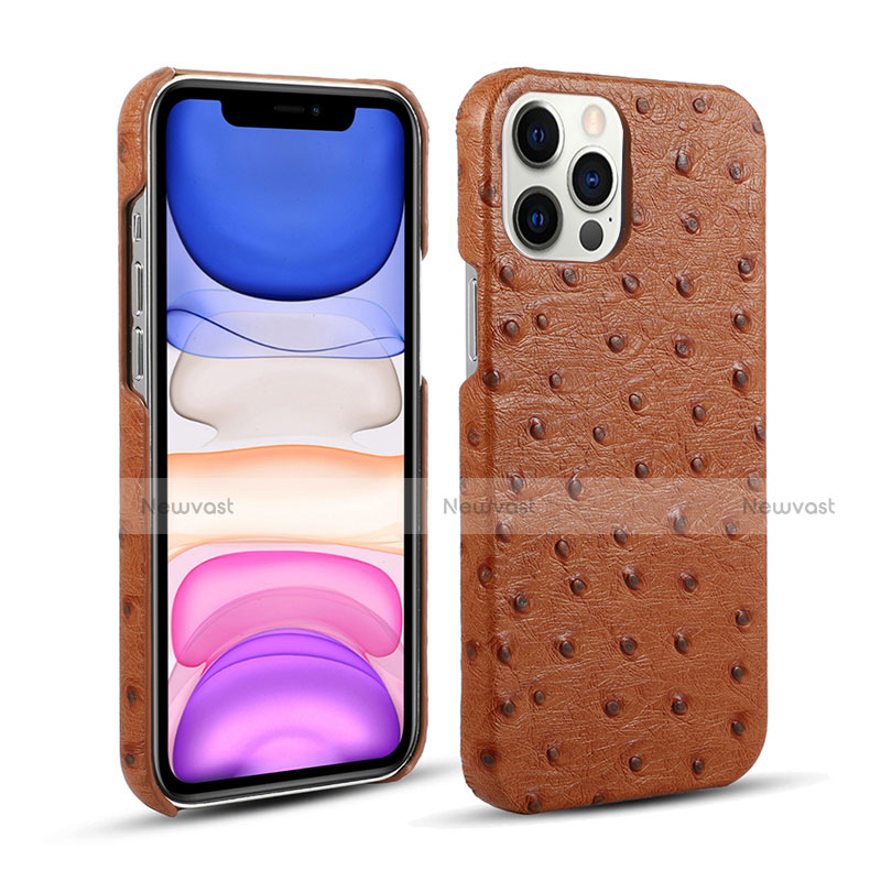 Soft Luxury Leather Snap On Case Cover R02 for Apple iPhone 12 Pro Brown