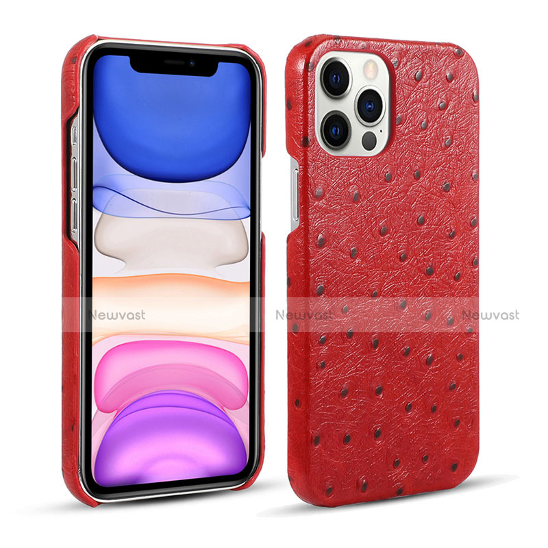 Soft Luxury Leather Snap On Case Cover R02 for Apple iPhone 12 Pro Max Red