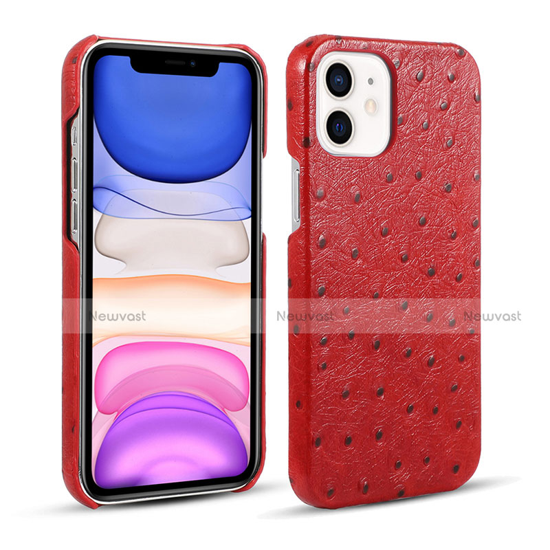 Soft Luxury Leather Snap On Case Cover R02 for Apple iPhone 12 Red