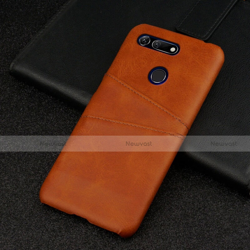 Soft Luxury Leather Snap On Case Cover R02 for Huawei Honor V20 Brown