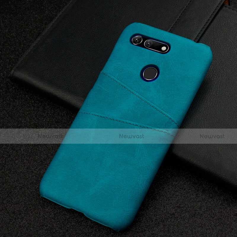 Soft Luxury Leather Snap On Case Cover R02 for Huawei Honor V20 Cyan