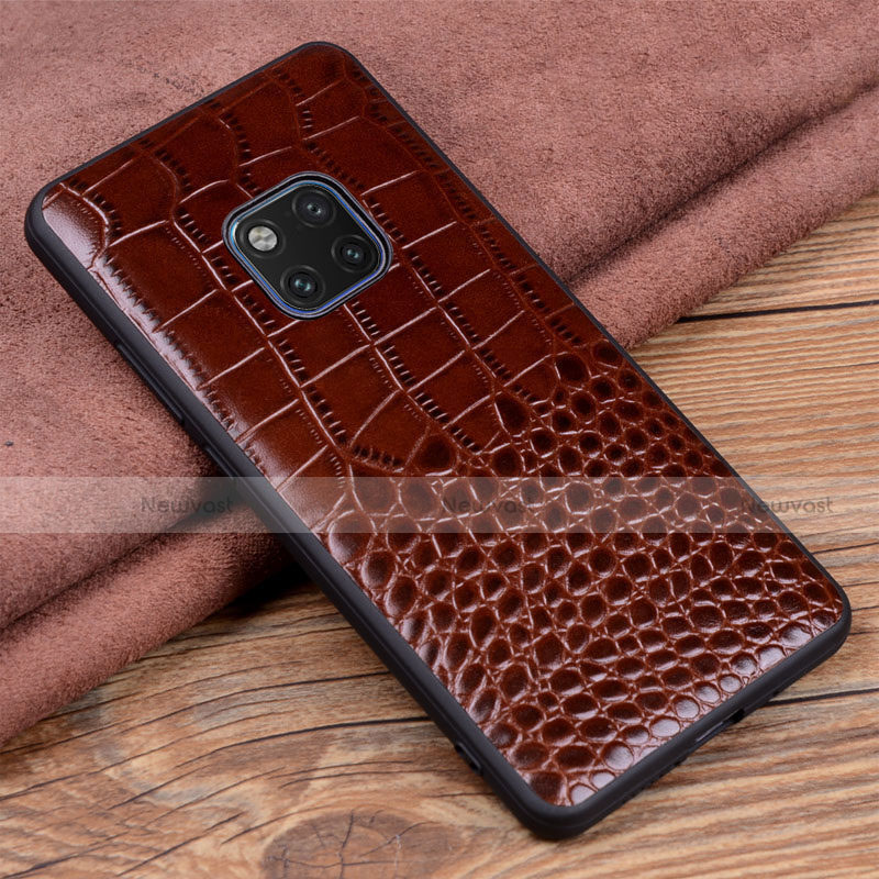 Soft Luxury Leather Snap On Case Cover R02 for Huawei Mate 20 Pro Brown