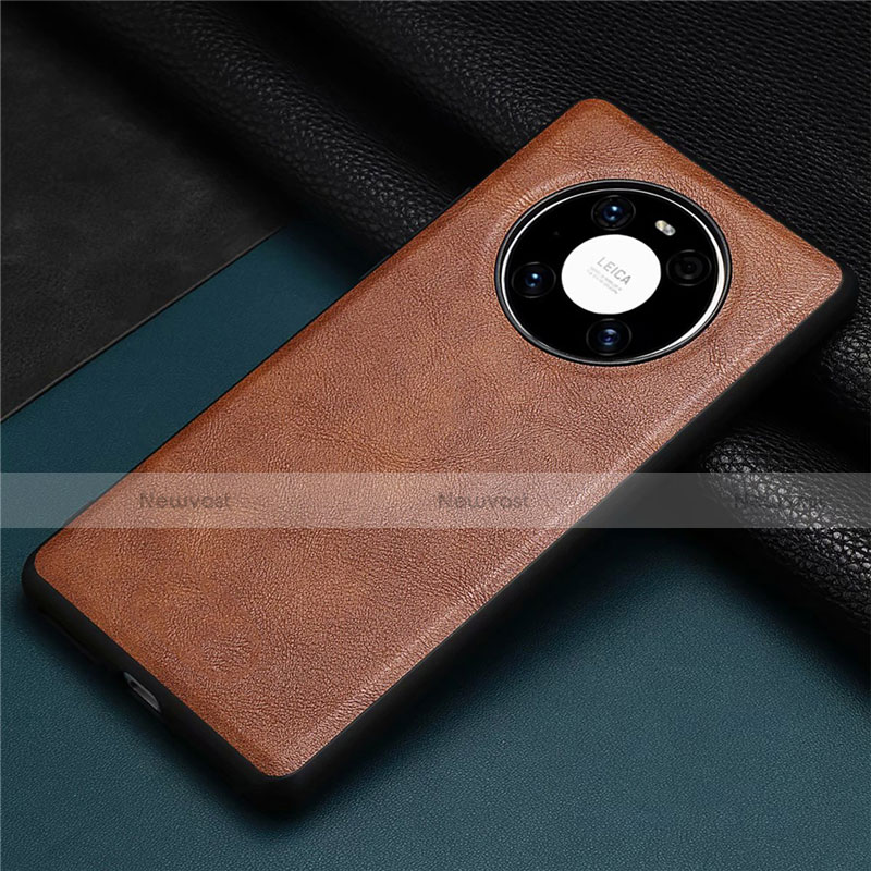 Soft Luxury Leather Snap On Case Cover R02 for Huawei Mate 40E Pro 4G Brown