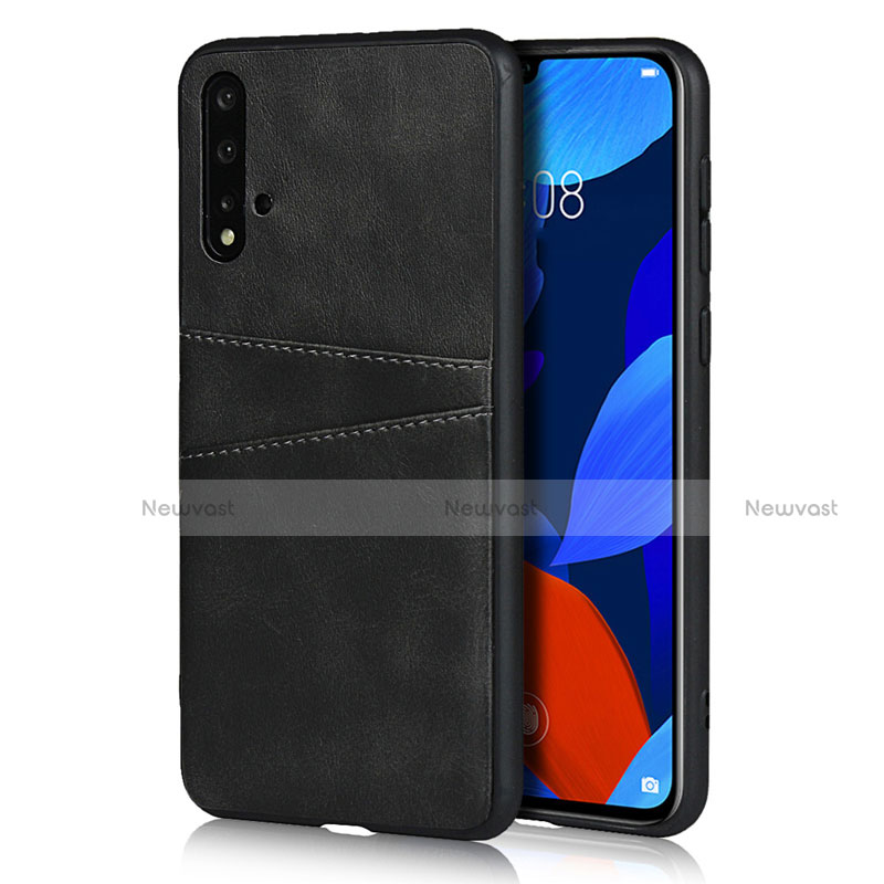 Soft Luxury Leather Snap On Case Cover R02 for Huawei Nova 5 Black