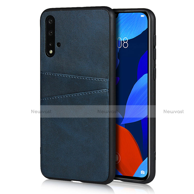 Soft Luxury Leather Snap On Case Cover R02 for Huawei Nova 5 Blue