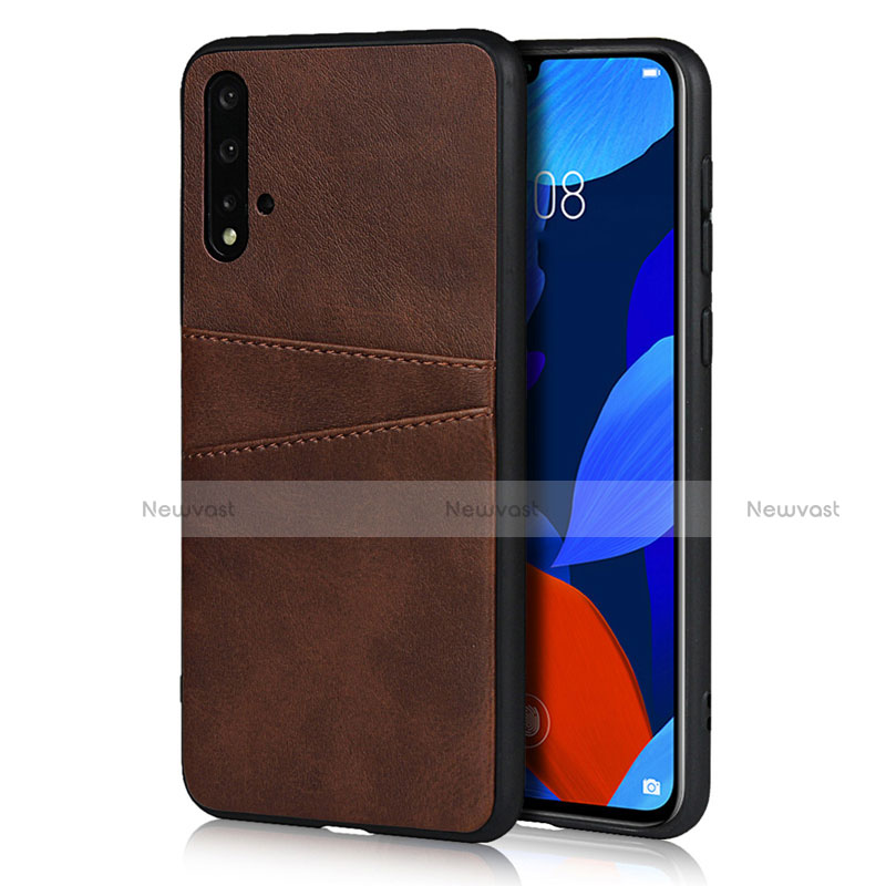 Soft Luxury Leather Snap On Case Cover R02 for Huawei Nova 5 Brown