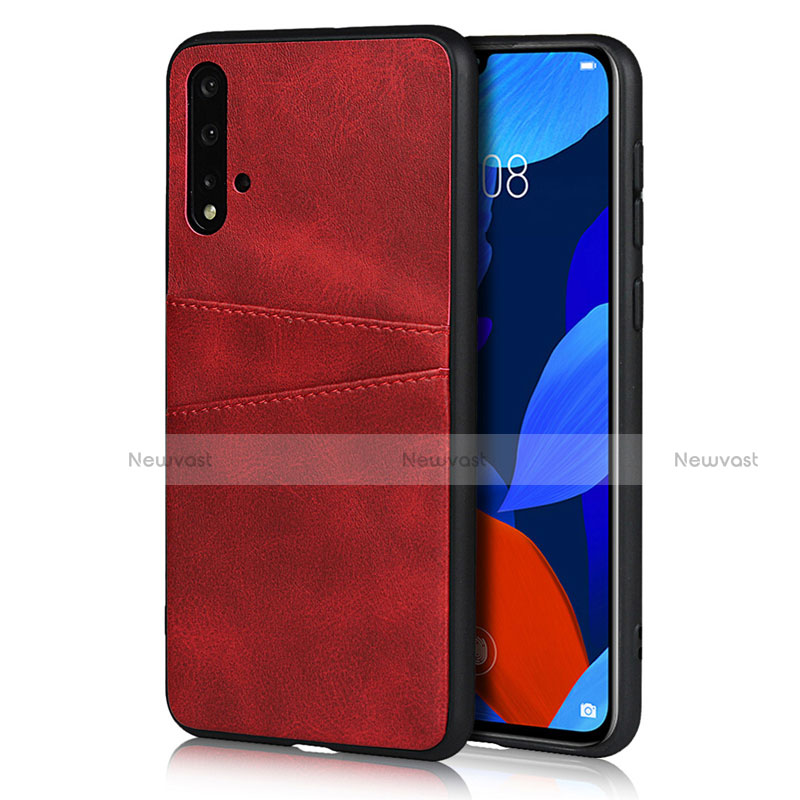 Soft Luxury Leather Snap On Case Cover R02 for Huawei Nova 5 Red