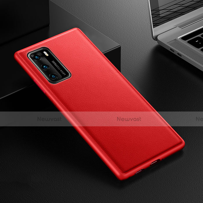 Soft Luxury Leather Snap On Case Cover R02 for Huawei P40 Red