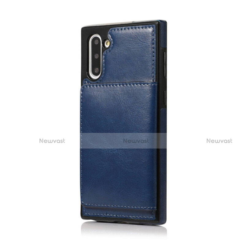 Soft Luxury Leather Snap On Case Cover R02 for Samsung Galaxy Note 10 Blue