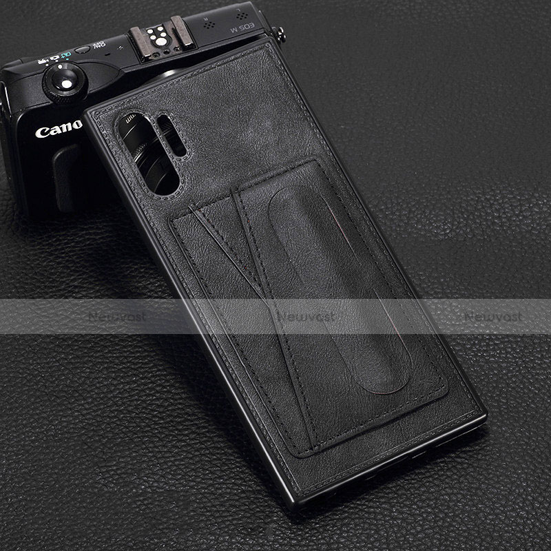 Soft Luxury Leather Snap On Case Cover R02 for Samsung Galaxy Note 10 Plus Black