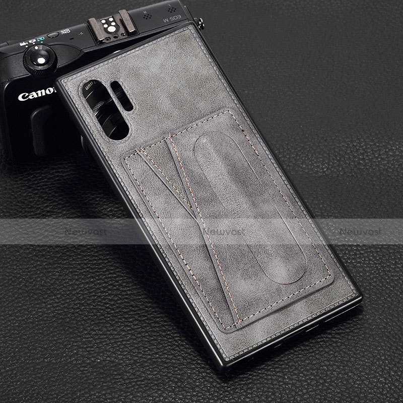 Soft Luxury Leather Snap On Case Cover R02 for Samsung Galaxy Note 10 Plus Gray