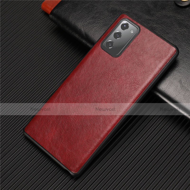 Soft Luxury Leather Snap On Case Cover R02 for Samsung Galaxy Note 20 5G Red