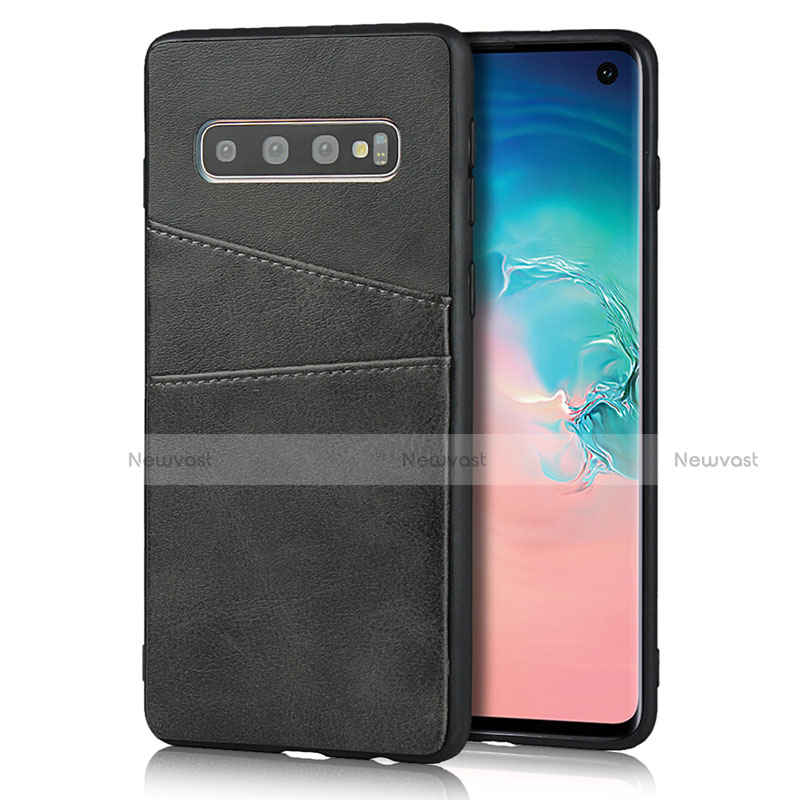 Soft Luxury Leather Snap On Case Cover R02 for Samsung Galaxy S10 Black