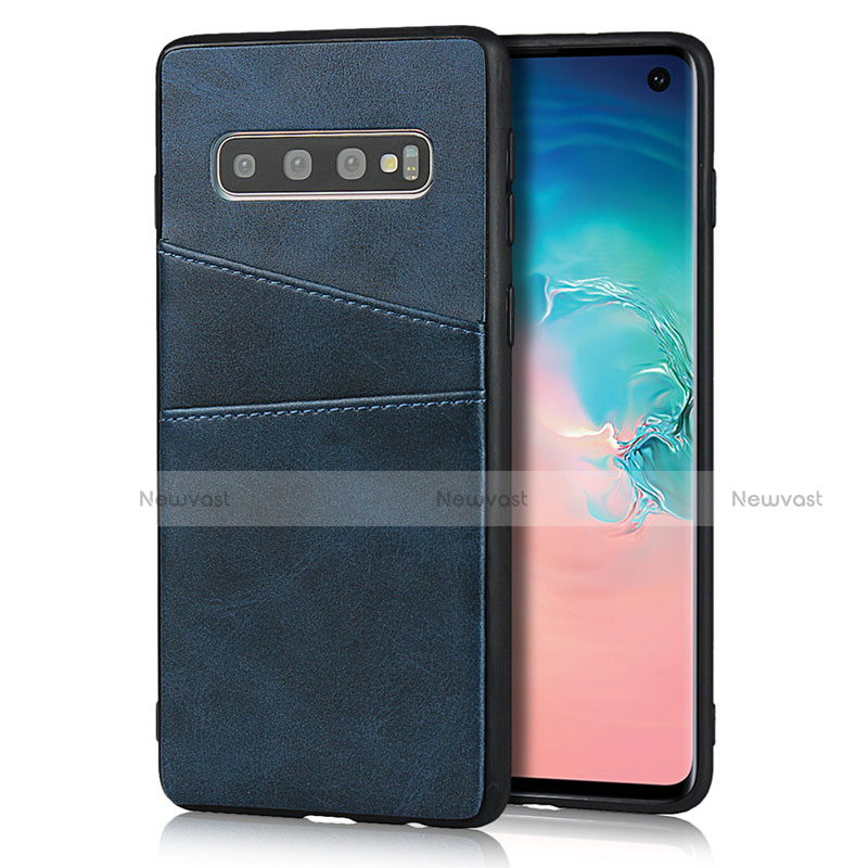 Soft Luxury Leather Snap On Case Cover R02 for Samsung Galaxy S10 Blue