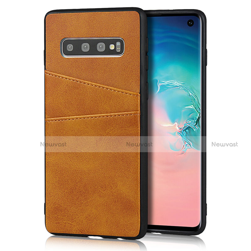 Soft Luxury Leather Snap On Case Cover R02 for Samsung Galaxy S10 Orange