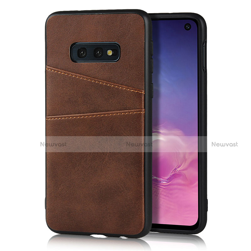 Soft Luxury Leather Snap On Case Cover R02 for Samsung Galaxy S10e Brown