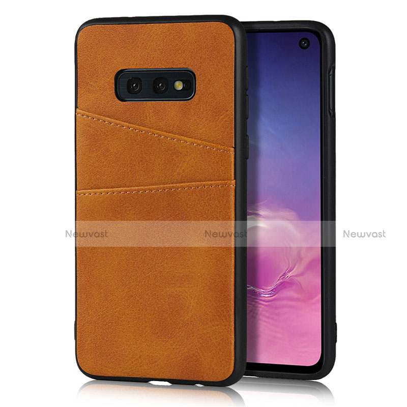 Soft Luxury Leather Snap On Case Cover R02 for Samsung Galaxy S10e Orange