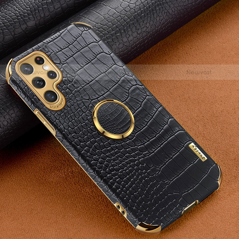 Soft Luxury Leather Snap On Case Cover R02 for Samsung Galaxy S22 Ultra 5G Black