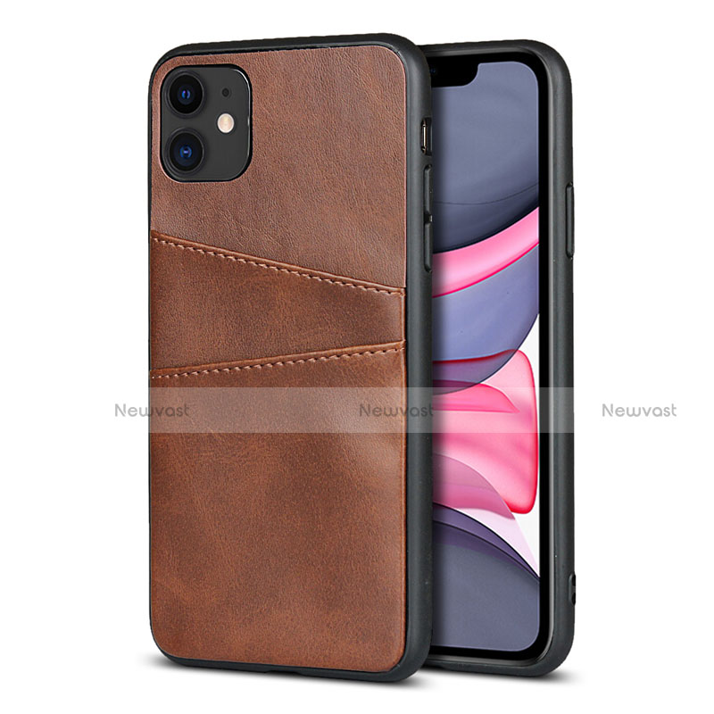 Soft Luxury Leather Snap On Case Cover R03 for Apple iPhone 11 Brown