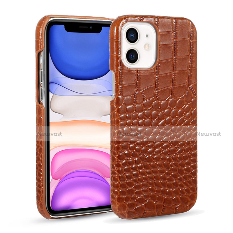 Soft Luxury Leather Snap On Case Cover R03 for Apple iPhone 12 Brown