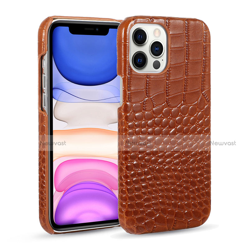 Soft Luxury Leather Snap On Case Cover R03 for Apple iPhone 12 Pro Brown