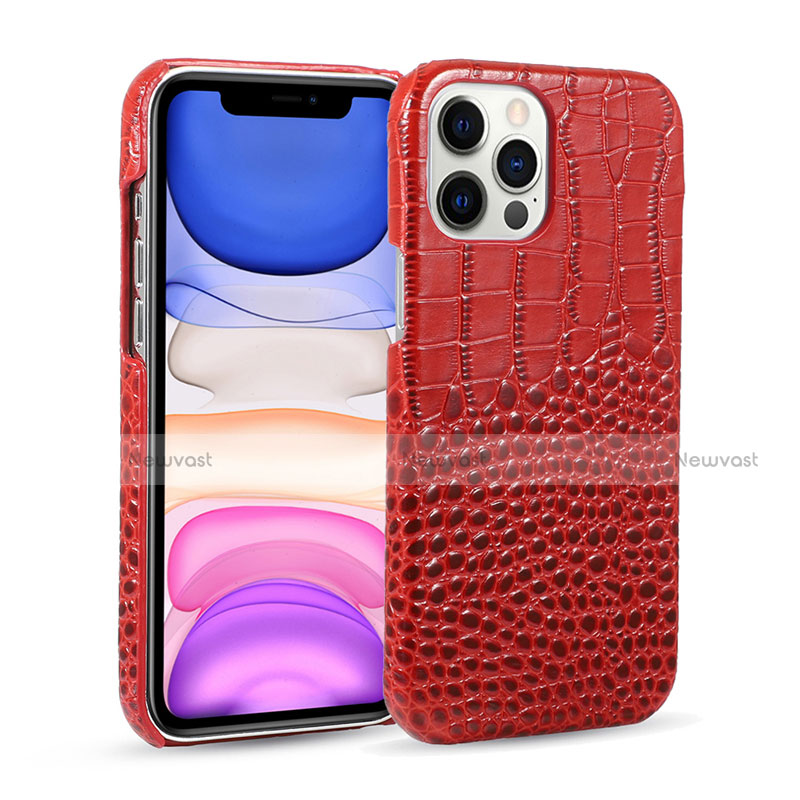 Soft Luxury Leather Snap On Case Cover R03 for Apple iPhone 12 Pro Red