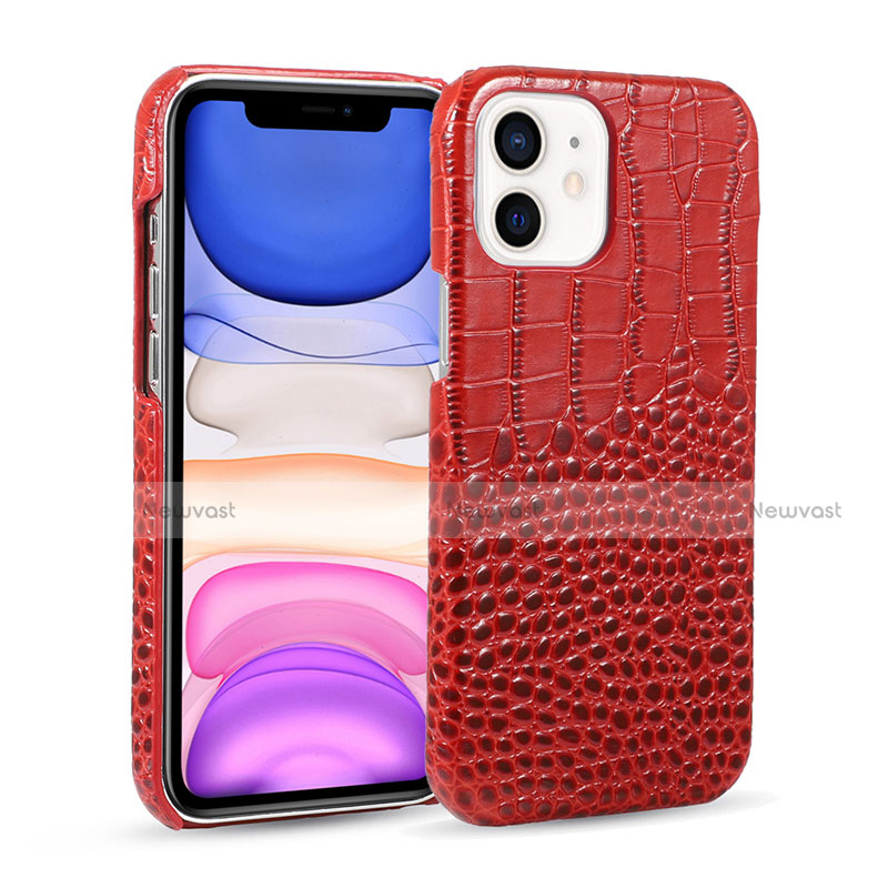 Soft Luxury Leather Snap On Case Cover R03 for Apple iPhone 12 Red