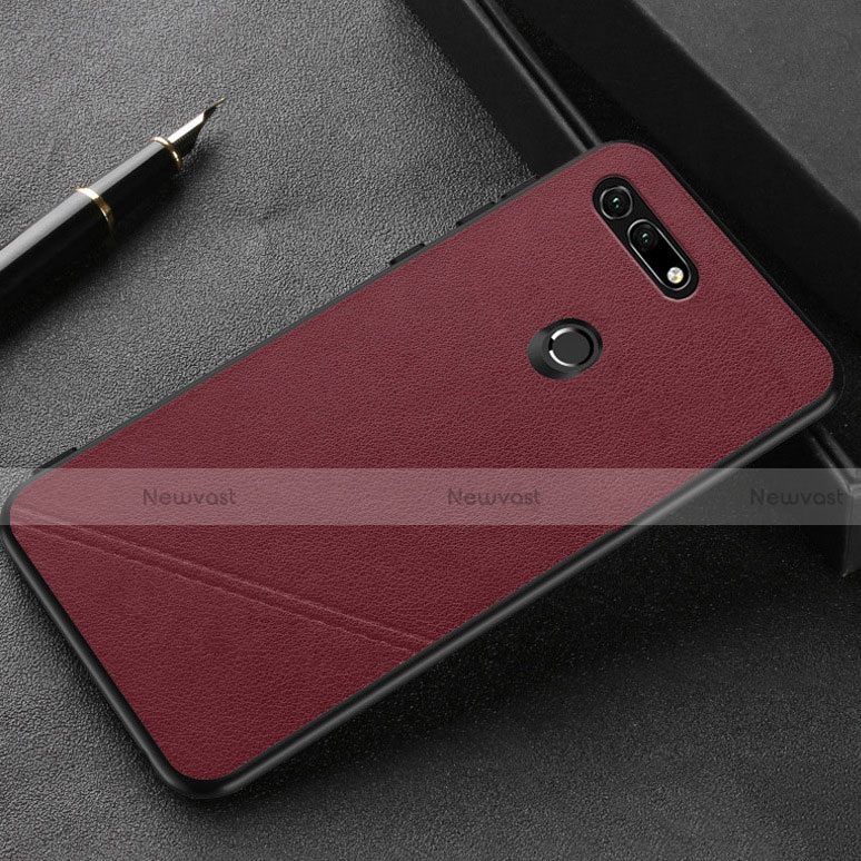 Soft Luxury Leather Snap On Case Cover R03 for Huawei Honor V20 Red Wine