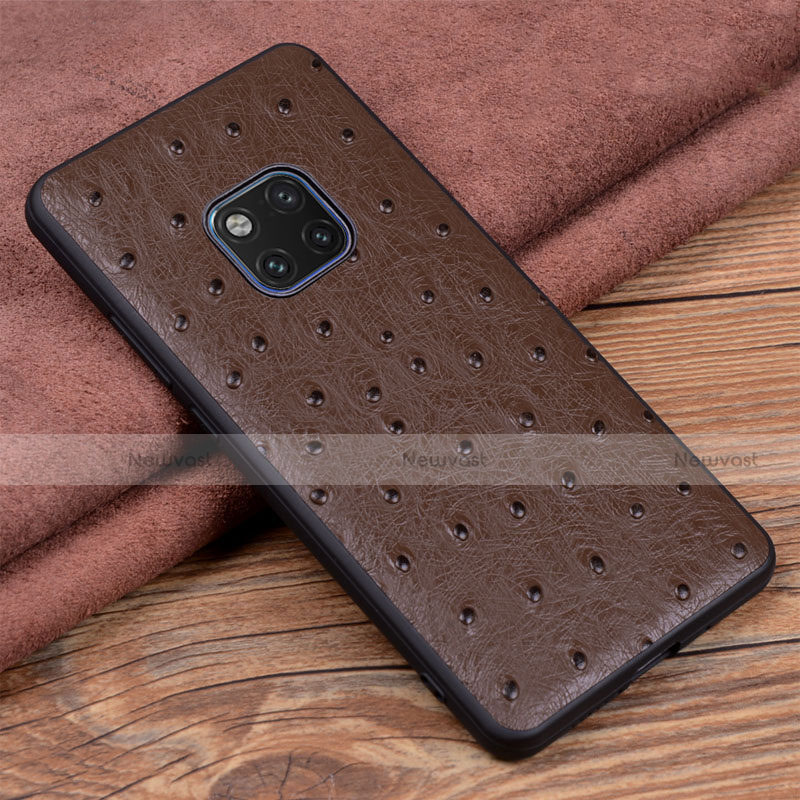 Soft Luxury Leather Snap On Case Cover R03 for Huawei Mate 20 Pro Brown