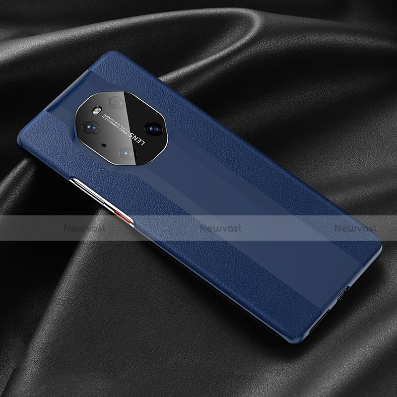 Soft Luxury Leather Snap On Case Cover R03 for Huawei Mate 40 Pro Blue