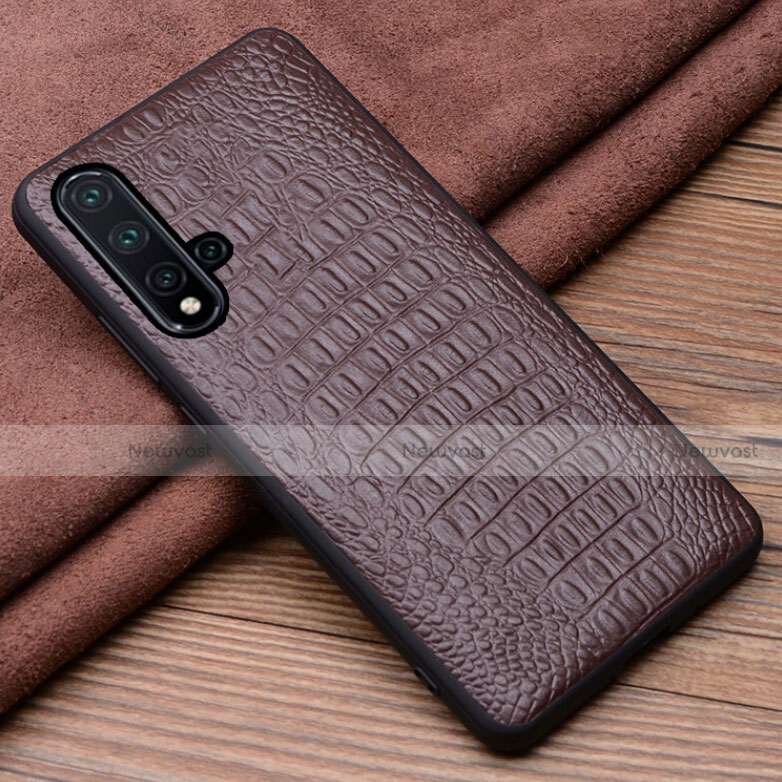 Soft Luxury Leather Snap On Case Cover R03 for Huawei Nova 5 Brown