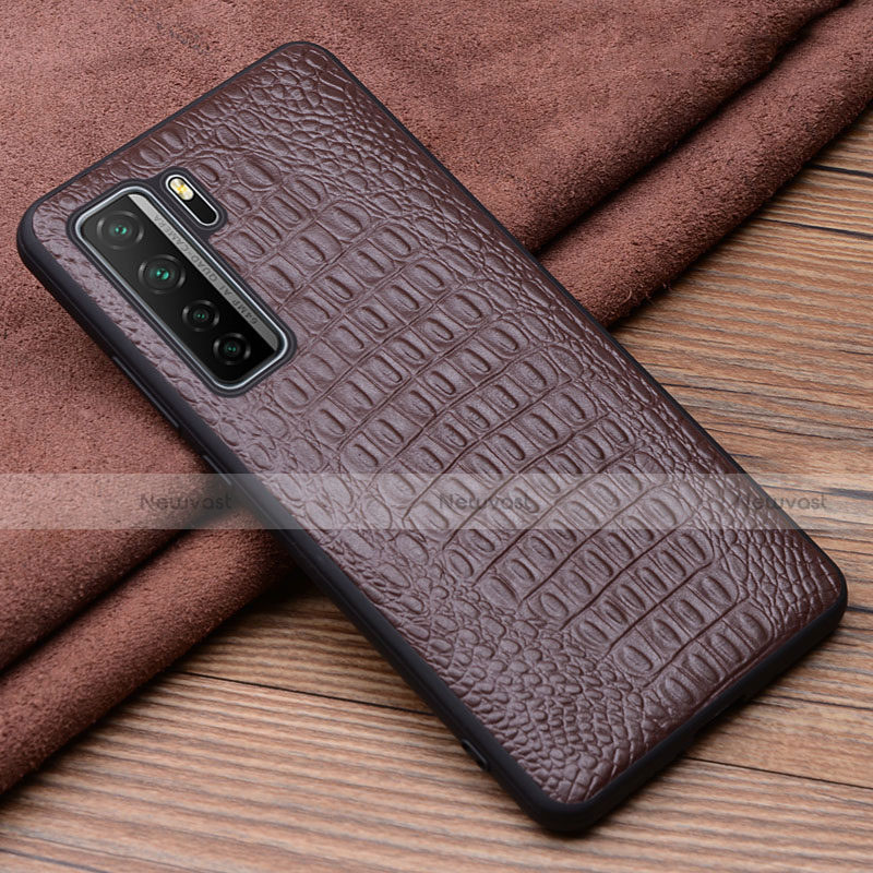 Soft Luxury Leather Snap On Case Cover R03 for Huawei Nova 7 SE 5G Brown