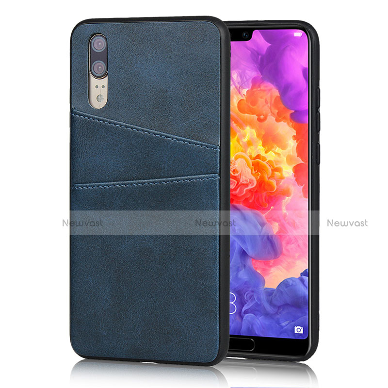 Soft Luxury Leather Snap On Case Cover R03 for Huawei P20 Blue