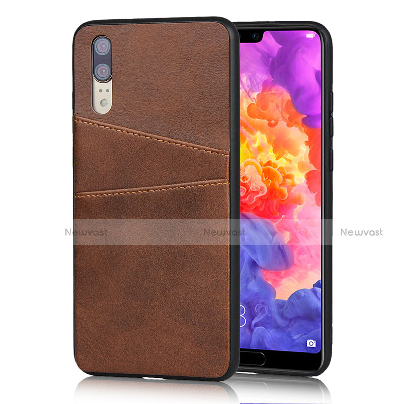 Soft Luxury Leather Snap On Case Cover R03 for Huawei P20 Brown